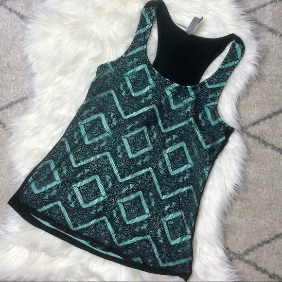 Vanity Mint Green Black Lace Tank Top - Picture 1 of 15